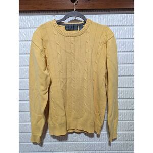 Oscar De La Renta Men's Gold Cable Knit Cotton Crew Neck Pullover Sweater Sz XL